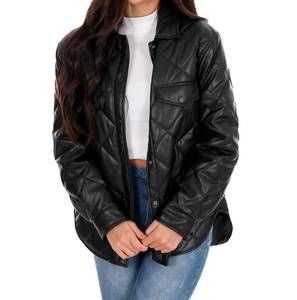 NEW LOVE TREE faux leather quilted shacket december steal in black